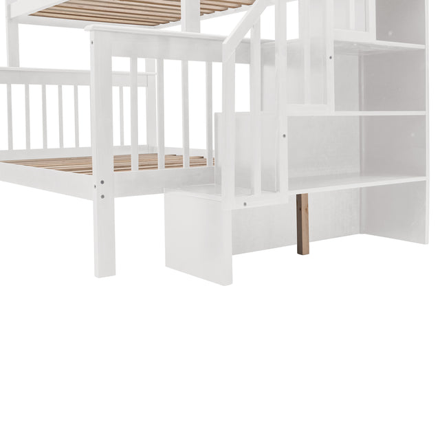 Stairway Twin-Over-Full Bunk Bed with Drawer, Storage and Guard Rail for Bedroom, Dorm, for Adults, White color(OLD SKU :LP000219AAK)