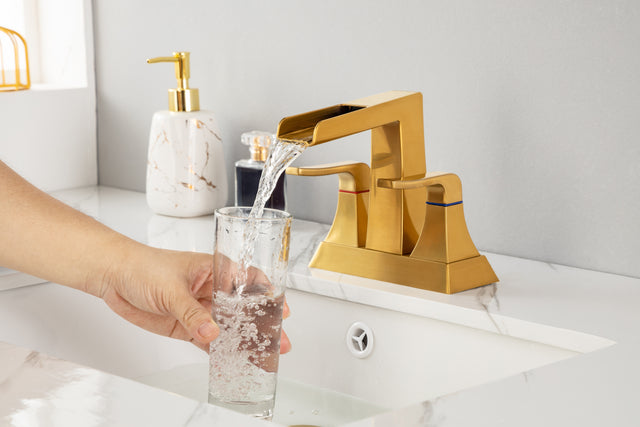 2-Handle Lavatory Faucet Brushed Nickel Bathroom Sink Faucet with Metal Pop-up Drain and Faucet Supply Lines