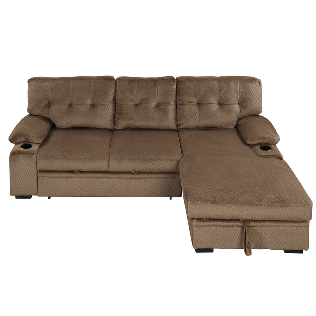 95.7" Modern Padded Upholstered  Sofa Bed Sleeper Sectional Sofa with Storage Chaise and Cup Holder for Living Room Furniture Set