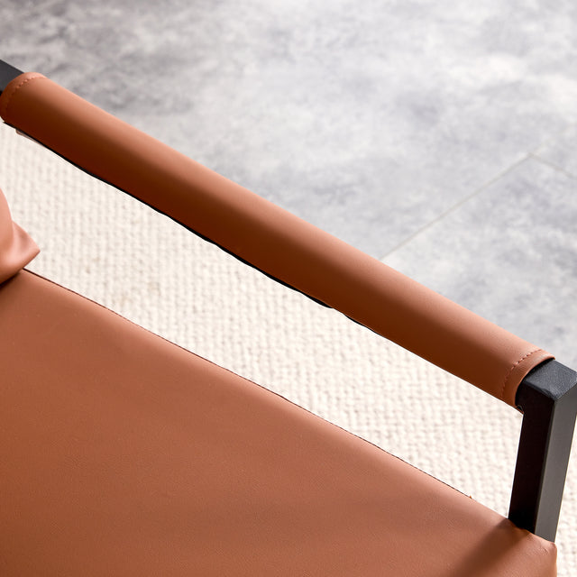 Modern Two-Seater Sofa Chair with 2 Pillows - PU Leather, High-Density Foam, Black Coated Metal Frame.Brown