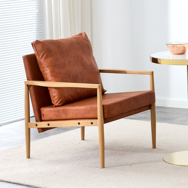 Sofa Chair Set of 2.PU Leather Accent Arm Chair Mid Century Modern Upholstered Armchair with Imitation solid wood color Metal Frame Extra-Thick Padded Backrest and Seat Cushion Sofa Chairs