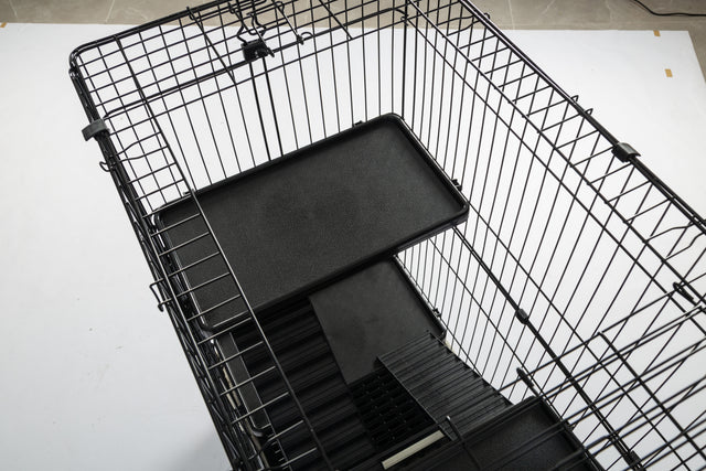 4-Tier 32"Small Animal Metal Cage Height Adjustable with Lockable Casters  Grilles Pull-out Tray for Rabbit Chinchilla Ferret Bunny Guinea Pig Squirrel Hedgehog(BLACK)(=OLD SKU:W69133214)