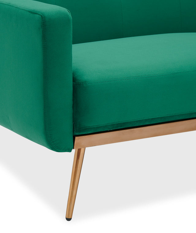 Modern green velvet sand living room sofa with midfoot and two throw pillows