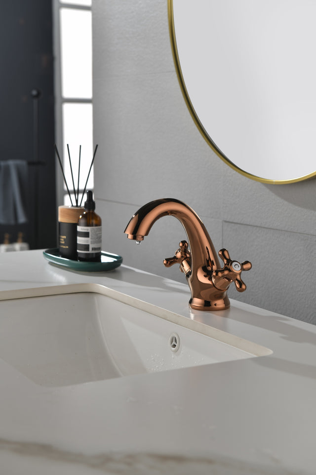 Rose Gold Bathroom Sink Faucet 2 Single Hole Vanity Vessel Sink Basin Cold and Hot Water Deck Mounted