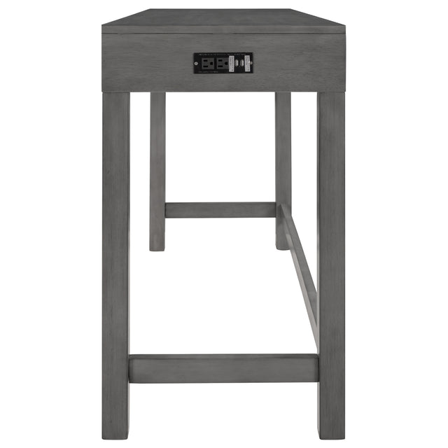 TOPMAX 4-Piece Counter Height Table Set with Socket and Fabric Padded Stools, Gray