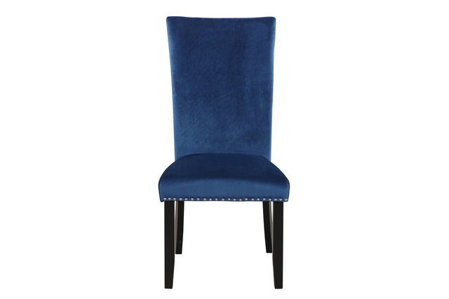 Set of 2 Dining Chairs, Velvet-upholstered Chairs with Nailhead-trimmed, Rubber Wood Legs , Blue, size: 19.75” W x26.5” D x40.75”H