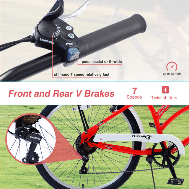 7 Speed Bicycles,  Multiple Colors 26"Inch  Beach Cruiser Bike