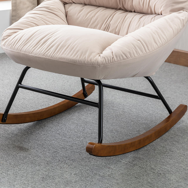 Tufted Upholstered Padded Seat Rocking Chair-Velvet Beige