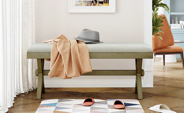 TOPMAX Farmhouse Rustic Wood Kitchen Upholstered  Dining Bench,Gray Green