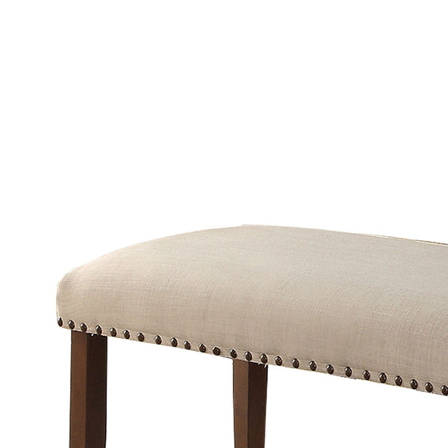 Upholstered Cream Cushion Dining Bench, Cherry Brown