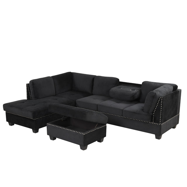 104.5" Reversible Sectional Sofa Space Saving with Storage Ottoman Rivet Ornament L-shape Couch for Small or Large Space Dorm Apartment,Black(旧SG000406AAA)