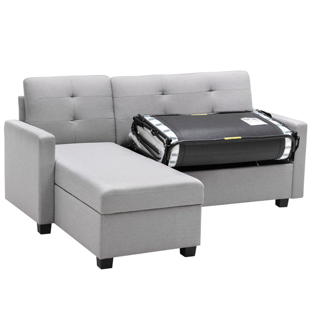 78.3" Convertible Sleeper Sofa Bed,Linen Pull Out Couch with Storage Chaise,Sleeper Counch with Memory Foam Mattress for  Small Space Living Room Bedroom Office,Light Gray