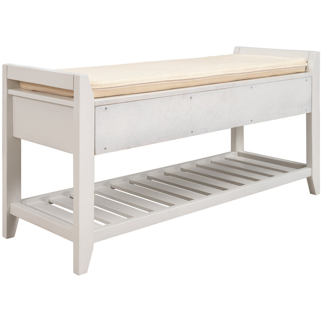 TREXM  Shoe Rack with Cushioned Seat and Drawers, Multipurpose Entryway Storage Bench (White)