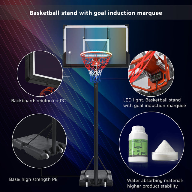 Portable Basketball Hoop Basketball System 4.76-10ft Height Adjustable for Youth Adults LED Basketball Hoop Lights, Colorful lights, Waterproof，Super Bright to Play at Night Outdoors,Good Gift for Kid