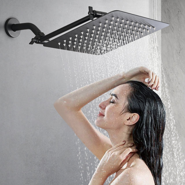 12 Inch Rain Shower Head, 10" Square Rainfall & High Pressure Stainless Steel Bath Showerhead, Waterfall Full Body Coverage With Silicone Nozzle