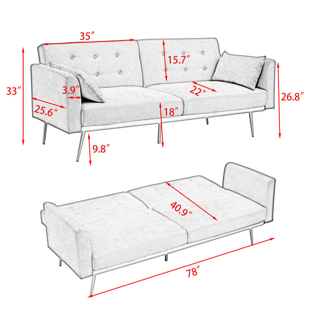 ETA 2022-02-21Cotton living room sofa. Rose metal feet convertible bed folds
