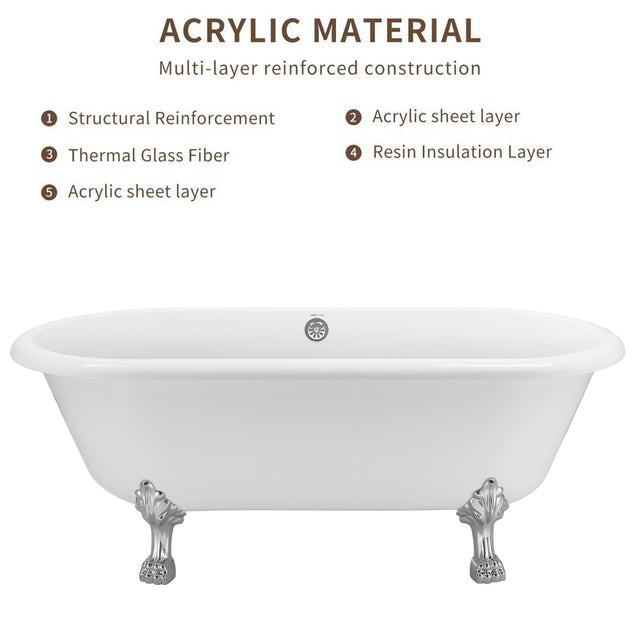 67" 100% Acrylic Freestanding Bathtub，Contemporary Soaking Tub，white bathtub