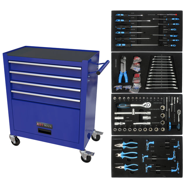 4 DRAWERS BLUE TOOL CABINET WITH TOOL SETS