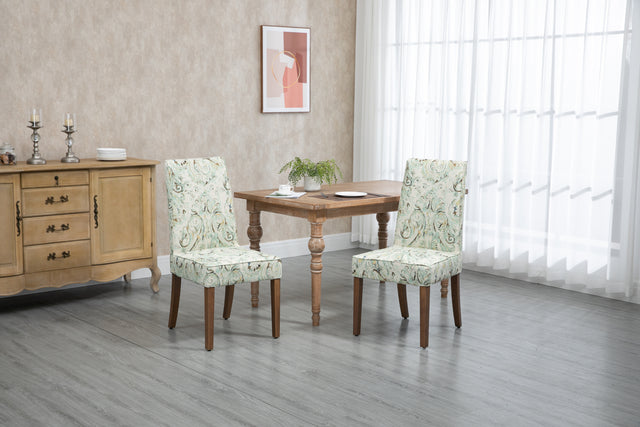 Cover Removable Interchangeable and Washable Multi-color Blue Floral Fabric Upholstered Parsons Chair with Solid Wood Legs 2 PCS