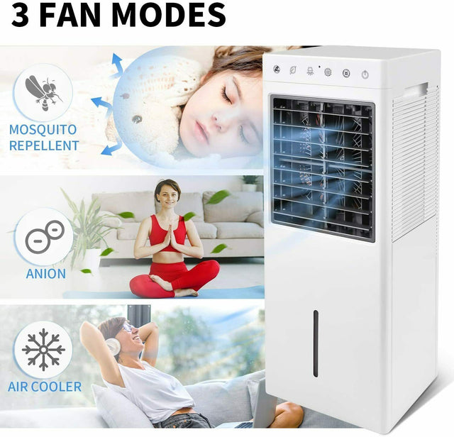 Simple Deluxe 30\'\' Evaporative Air Cooler Fan with Humidification, Repellent and Anion Function, 2 Gallon Water Tank, 3 Speeds Setting, Remote Control, White