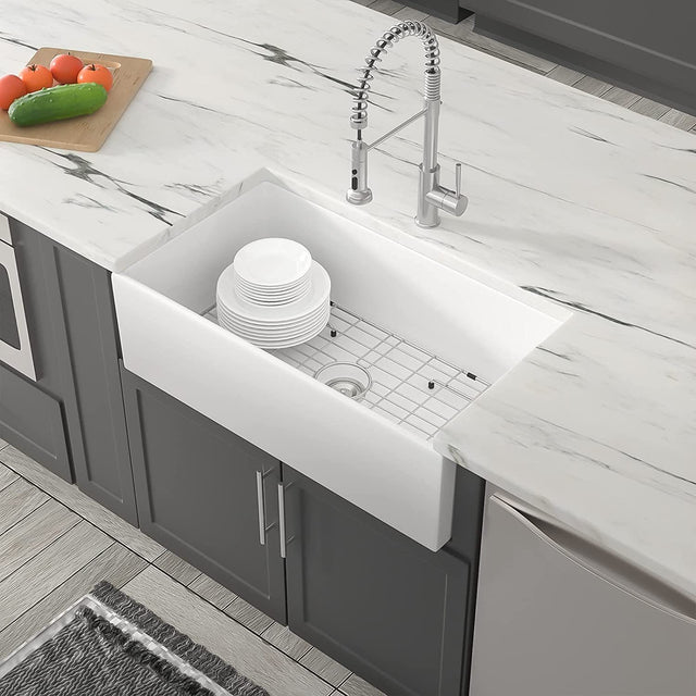 Inch  White Farmhouse Sink Deep Apron Sink Undermount Farmhouse Kitchen Sink Single Farm Sink