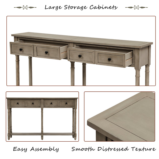 TREXM Console Table Sofa Table Easy Assembly with Two Storage Drawers and Bottom Shelf for Living Room, Entryway (Grey Wash)