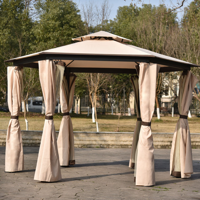 U_STYLE 11.8 Ft. W x 11.8 Ft. D Patio Outdoor Gazebo, Double Roof Soft Canopy Garden Backyard Gazebo with Mosquito Netting Suitable for Lawn, Garden, Backyard and Deck