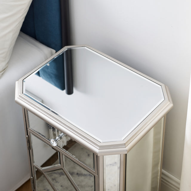 Champagne color mirror single pull single door small side cabinet, multi -function bedside cabinet