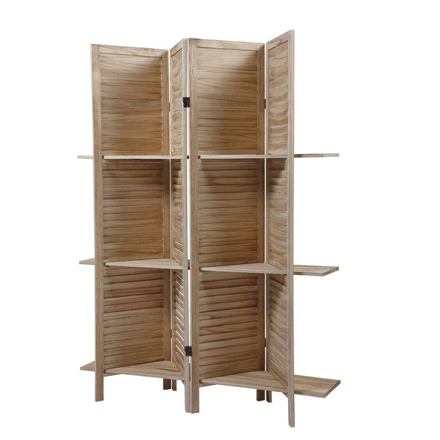 Sycamore wood 4 Panel Screen Folding Louvered Room Divider with shelving board- light burn
