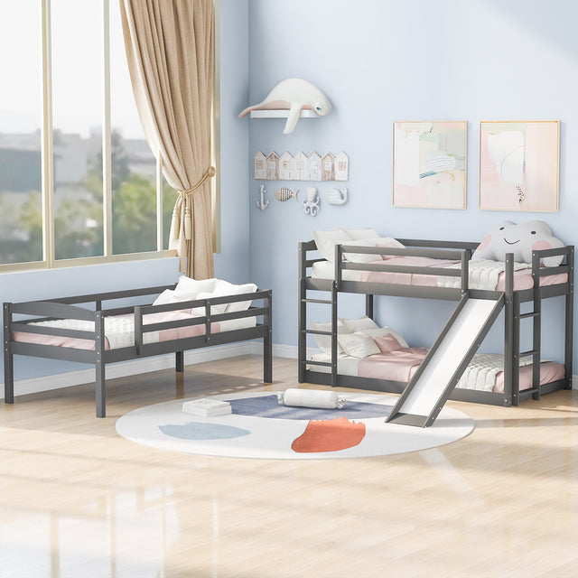 Twin over Twin over Twin Adjustable Triple Bunk Bed with Ladder and Slide,Gray(OLD SKU:SM000508AAE)