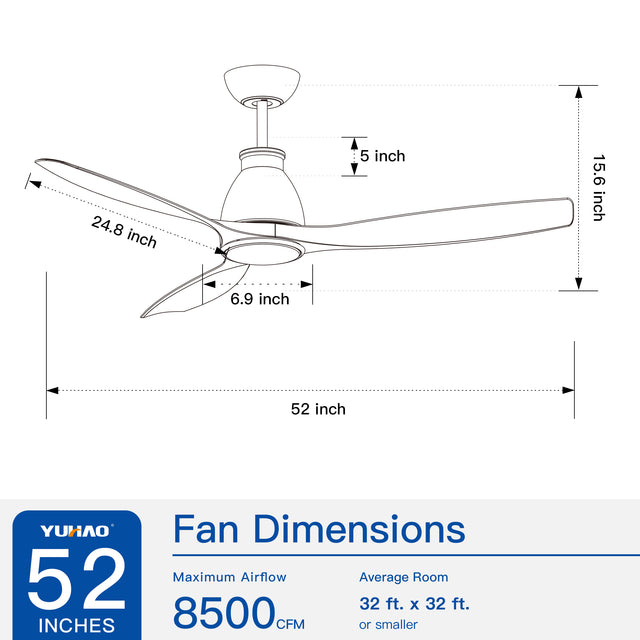 52 In.  Wood Grain Blades Intergrated LED Ceiling Fan with Remote Control