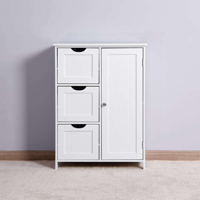 Bathroom Storage Cabinet, White Floor Cabinet with 3 Large Drawers and 1 Adjustable Shelf