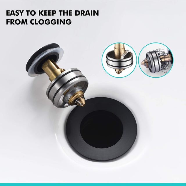 Sink Drain Stopper Bathroom 1.75 In, Pop-Up Drain Stainless Steel With Overflow Anti-Clogging for Vessel Sink Lavatory Vanity Sink Drain with Strainer Basket, Matte Black