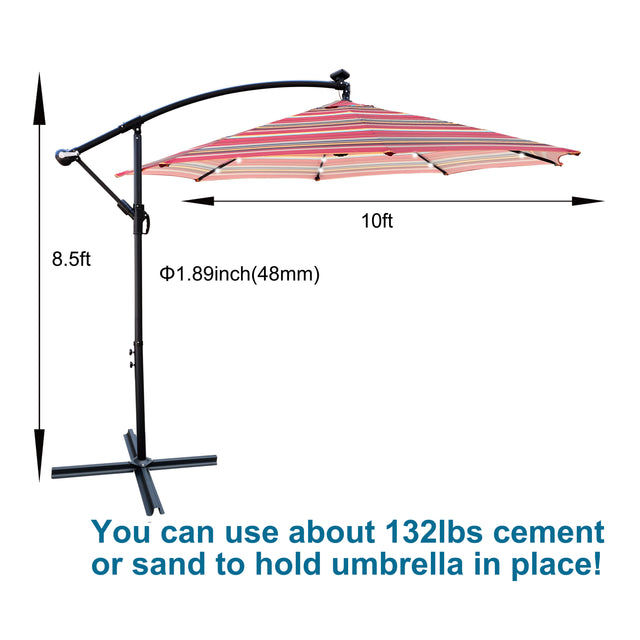 10 ft Outdoor Patio Umbrella Solar Powered LED Lighted Sun Shade Market Waterproof 8 Ribs Umbrella with Crank and Cross Base for Garden Deck Backyard Pool Shade Outside Deck Swimming Pool