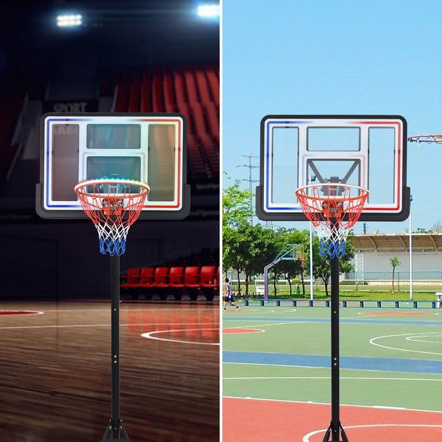 Portable Basketball Hoop Basketball System 8-10ft Height Adjustable for Youth Adults LED Basketball Hoop Lights, Colorful lights, Waterproof，Super Bright to Play at Night Outdoors,Good Gift for Kids