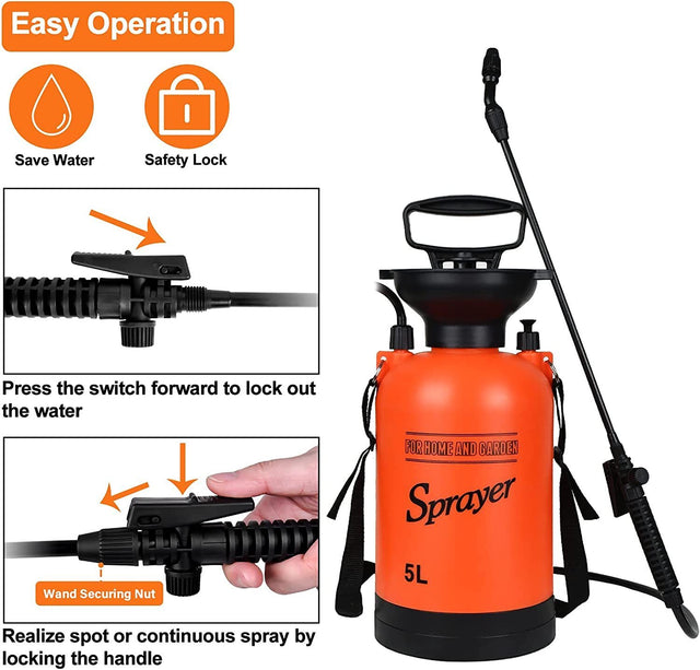 iPower 1.35 Gallon Lawn Garden Pump Sprayer with 2 Different Spray Patterns, Adjustable Shoulder Strap Pressure Relief Valve, Multi-Purpose for Yard, Weed, Plant, 1.35gallon