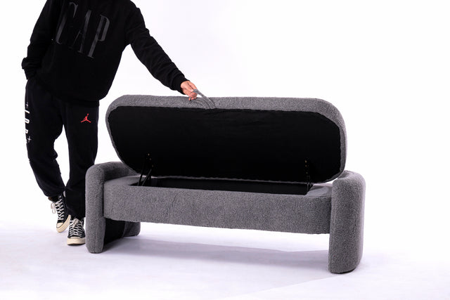 2152 Footstool with storage function gray teddy fabric suitable for hallway bedroom  living room