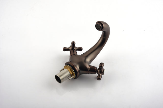 Bathroom Sink Faucet Antique Brass Single Hole Cold and Hot Double Handle Cross Knobs Vanity Vessel Sink Basin Mixer Tap