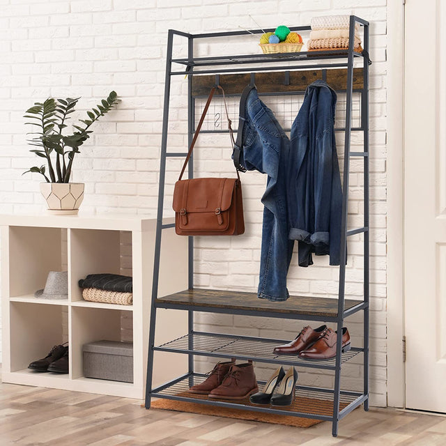 Coat Rack Entryway Organizer/ Hall Tree with Bench, Shoe Storage and Multiple Coat Hooks