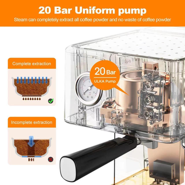 Geek Chef Espresso Machine,Espresso and Cappuccino latte Maker 20 Bar Pump Coffee Machine Compatible with pressure gauge&Milk Frother Steam Wand,stainless steel,1.5L Water ,Complimentary ESE FilterTan