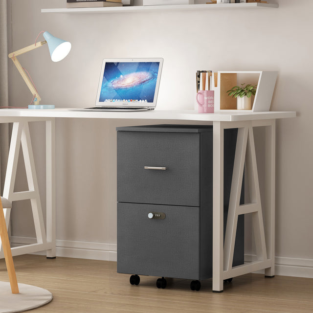 Dark gray  file cabinet with two drawers with lock, office storage cabinet Office pulley removable file cabinet Wooden drawer cabinet Office storage cabinet Low cabinet