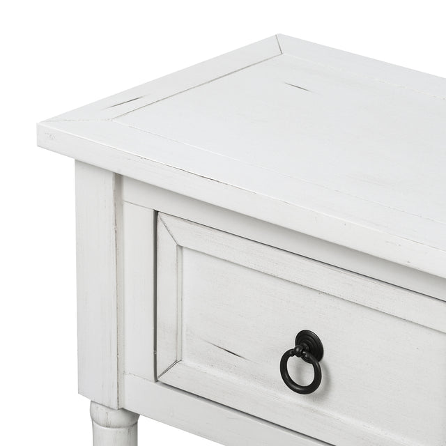 TREXM Console Table Sofa Table with Drawers and Long Shelf Rectangular Living Room Table Solid Wood (Antique White)