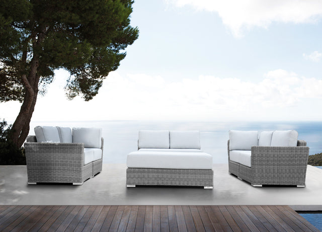 6 Piece Rattan Sectional Seating Group with Cushions (Color:LIGHT GREY)