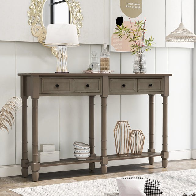 TREXM Console Table Sofa Table Easy Assembly with Two Storage Drawers and Bottom Shelf for Living Room, Entryway (Grey Wash)
