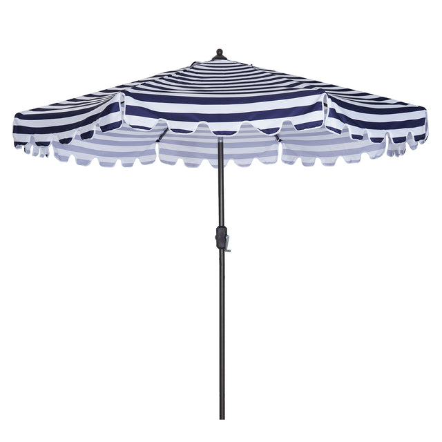 Outdoor Patio Umbrella 9-Feet Flap Market Table Umbrella 8 Sturdy Ribs with Push Button Tilt and Crank, blue/white with Flap[Umbrella Base is not Included]