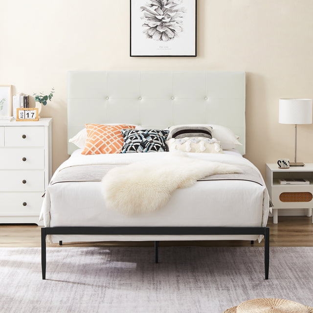 B112 Queen bed PVC cover haedboard with Sponge interlayer.  Strong iron frame with high temperature paint