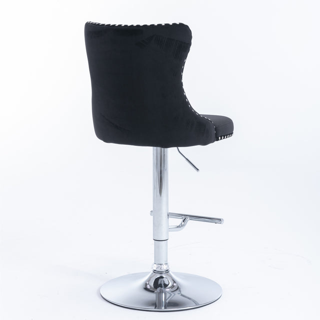A&A Furniture,Swivel Velvet Barstools Adjusatble Seat Height from 25-33 Inch, Modern Upholstered Chrome base Bar Stools with Backs Comfortable Tufted for Home Pub and Kitchen Island（Black,Set of 2）