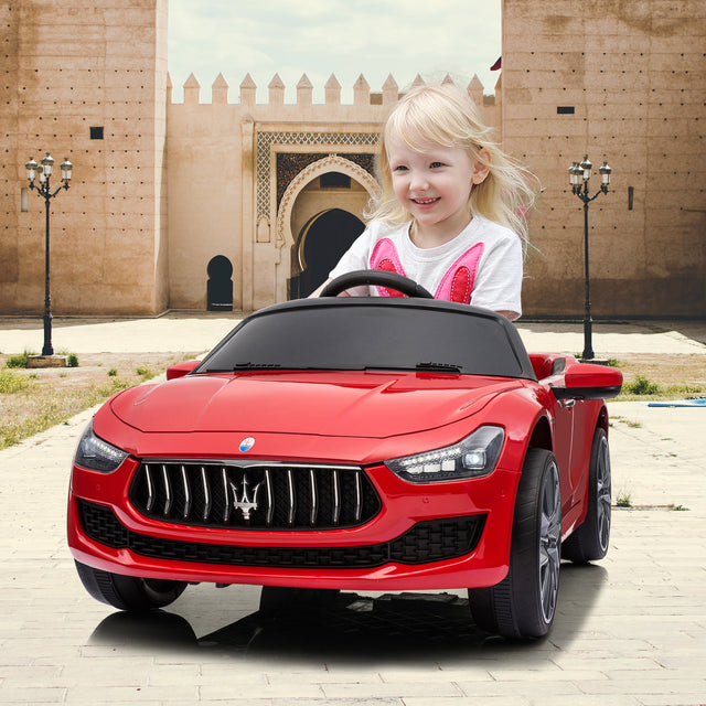 Maserati-Licensed 12V Kids Ride On Car, Electric Vehicle with Remote Control, MP3, USB, Music, Horn, LED Lights, Openable Doors, Red