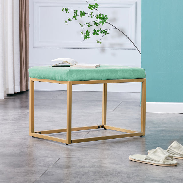 Velvet Shoe Changing Stool,Light green Footstool, Square Vanity Chair, Sofa Stool,Makup Stool .Vanity Seat ,Rest Stool. Piano Bench.Suitable for Clothes Shop,Living Room, Porch, Fitting Room Bedroom