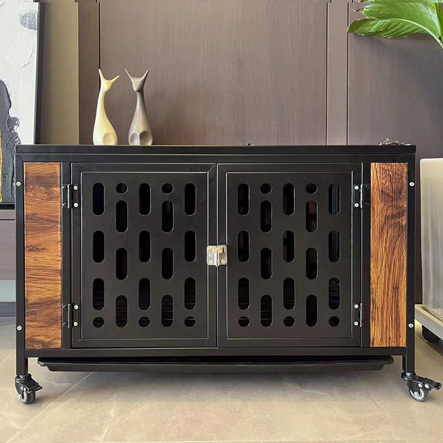 Dog Crate End Table with Cushion and Hooks,  Furniture Style Mesh Pet Kennels, Dog House Indoor Use
